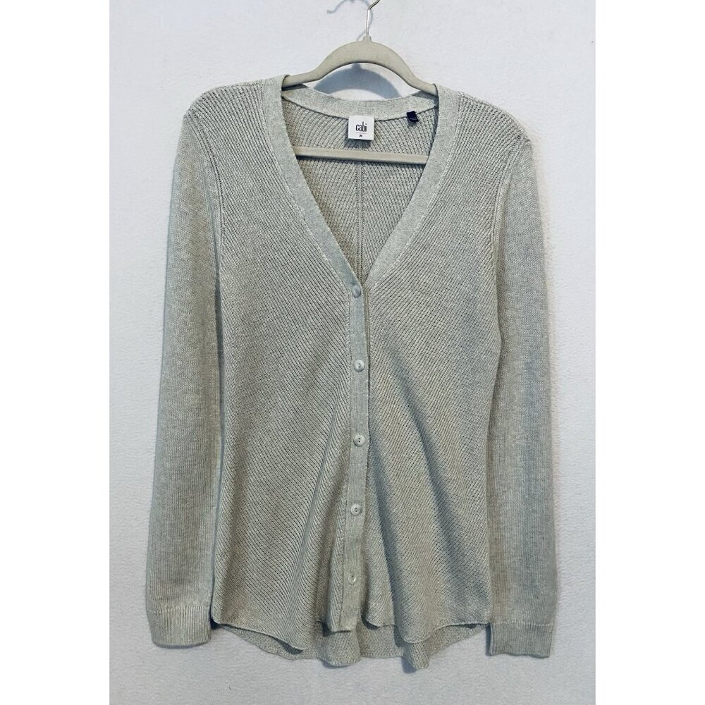 Cabi Cardigan Sweater Womens Medium Gray Ribbed Button Up Grandpa Minimalist